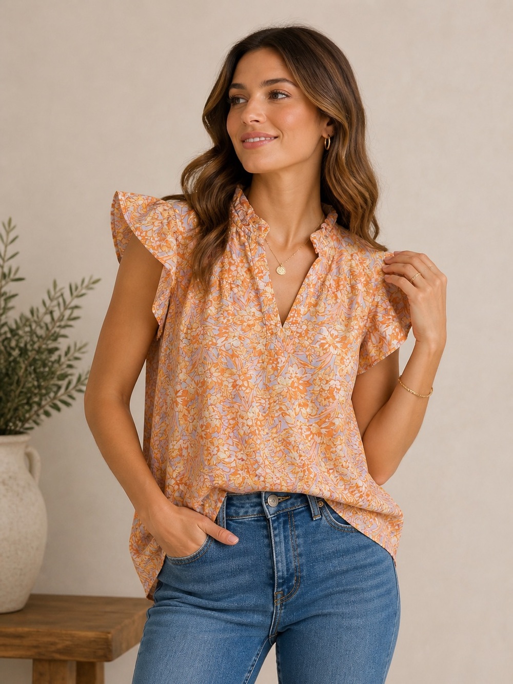 Floral Ruffle Blouse